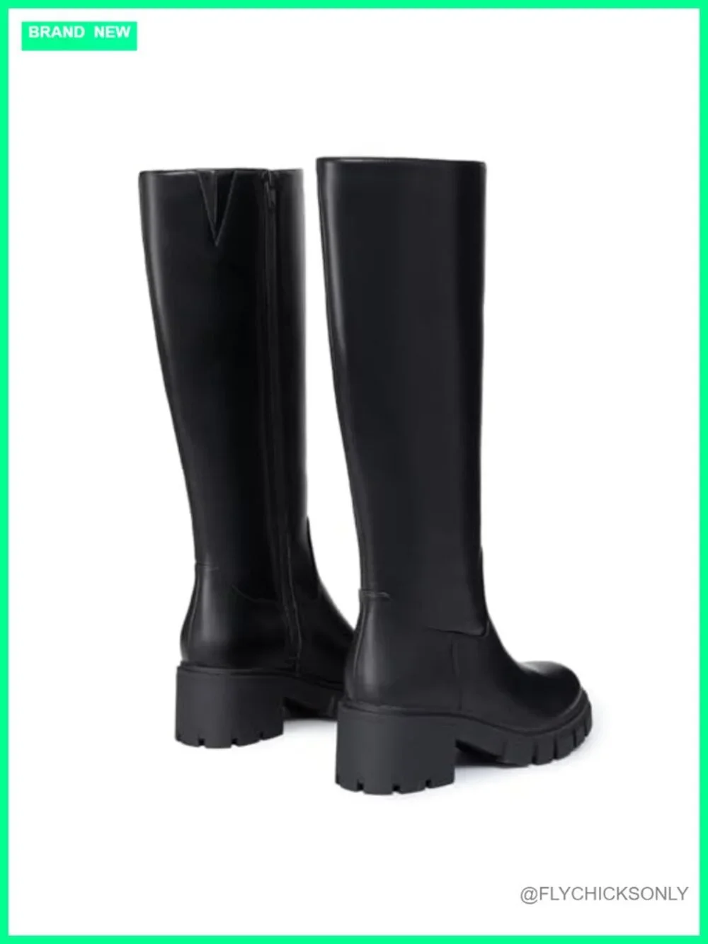 PU Leather Knee High Platform Boots Chunky Lug Sole Tall Fall